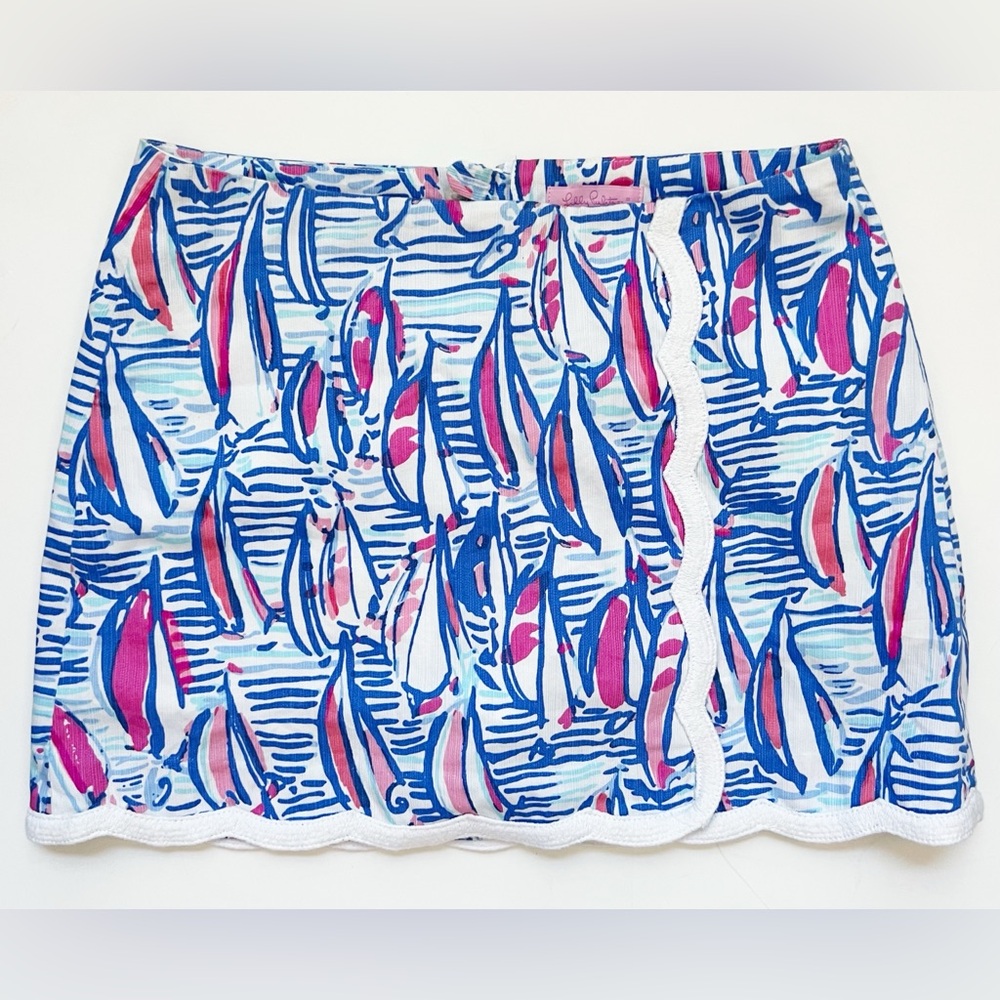 Lilly Pulitzer Michelina Sailboat Nautical Red Right Return Shorts Skirt Skort 0